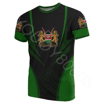 Летняя одежда Африканского региона, Мужская футболка с круглым вырезом в Спортивном стиле, Простая Уличная футболка с 3D принтом - Kenya Badge, Повседневная футболка, Топ