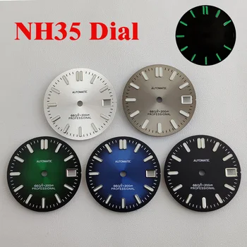 Часы NH35 с Циферблатом 28,5 мм, Модифицированный Сменный S-образный циферблат, Зеленый Светящийся циферблат для механизма NH35/NH36/4R/7S